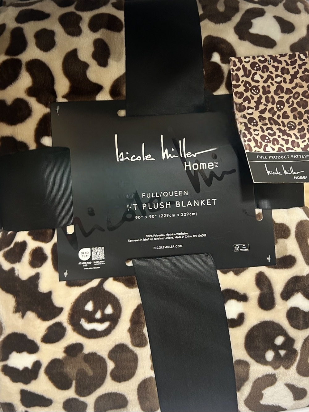 Nicole Miller Brown Animal Print Halloween Plush Blanket 90”x90”